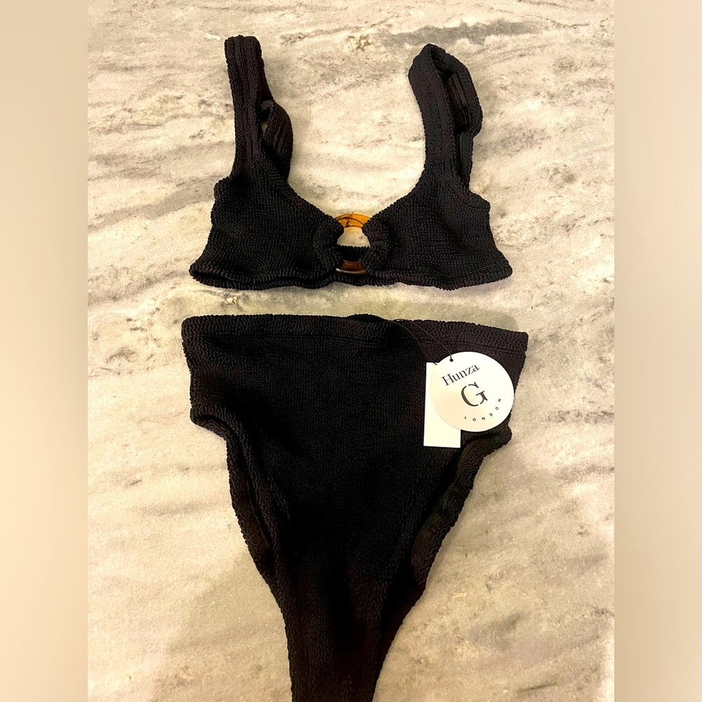 Hunza G Black Nadine Seersucker Bikini Set